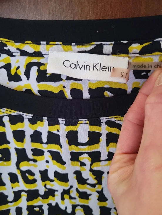 Calvin Klein Yellow, Black and White Abstract Grid Midi Dress - Size 12 - Picture 3 of 3